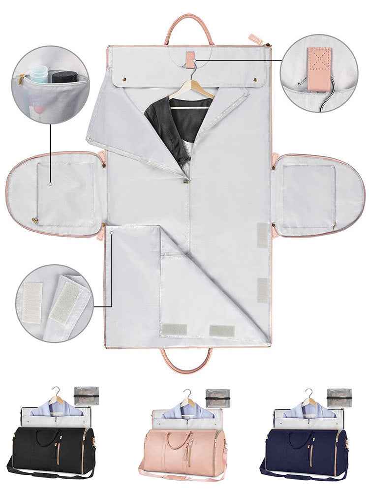 Large PU Leather Foldable Garment Duffle Travel Bag with Shoe Pouch