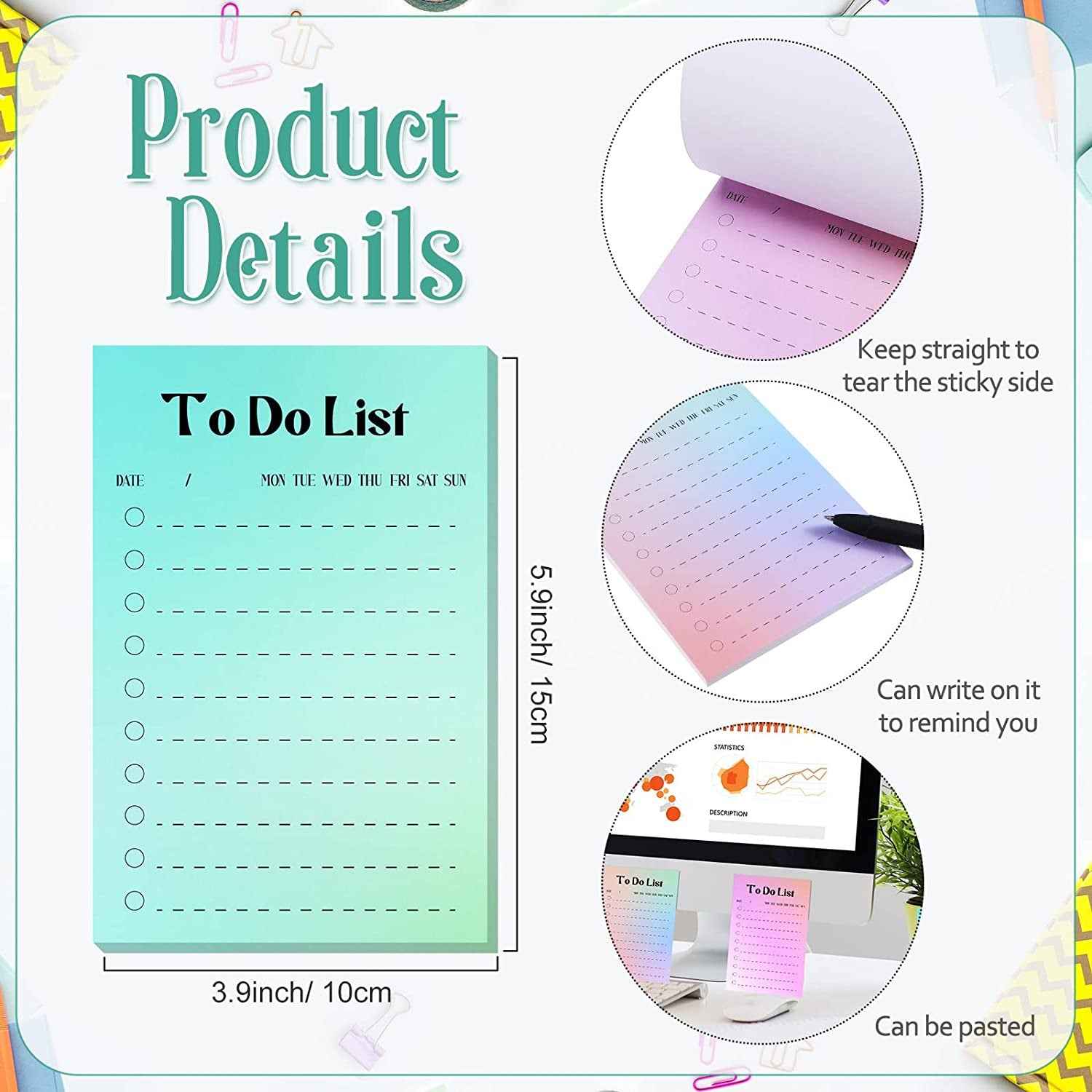 8 Pack To Do List Sticky Notes,400 Sheets,4 x 6 Inches - TTpen