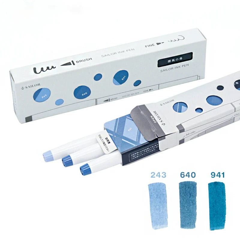Sailor Ink Pen Kobo Brush and Fine Dual-Tip Marker 3 Color Set