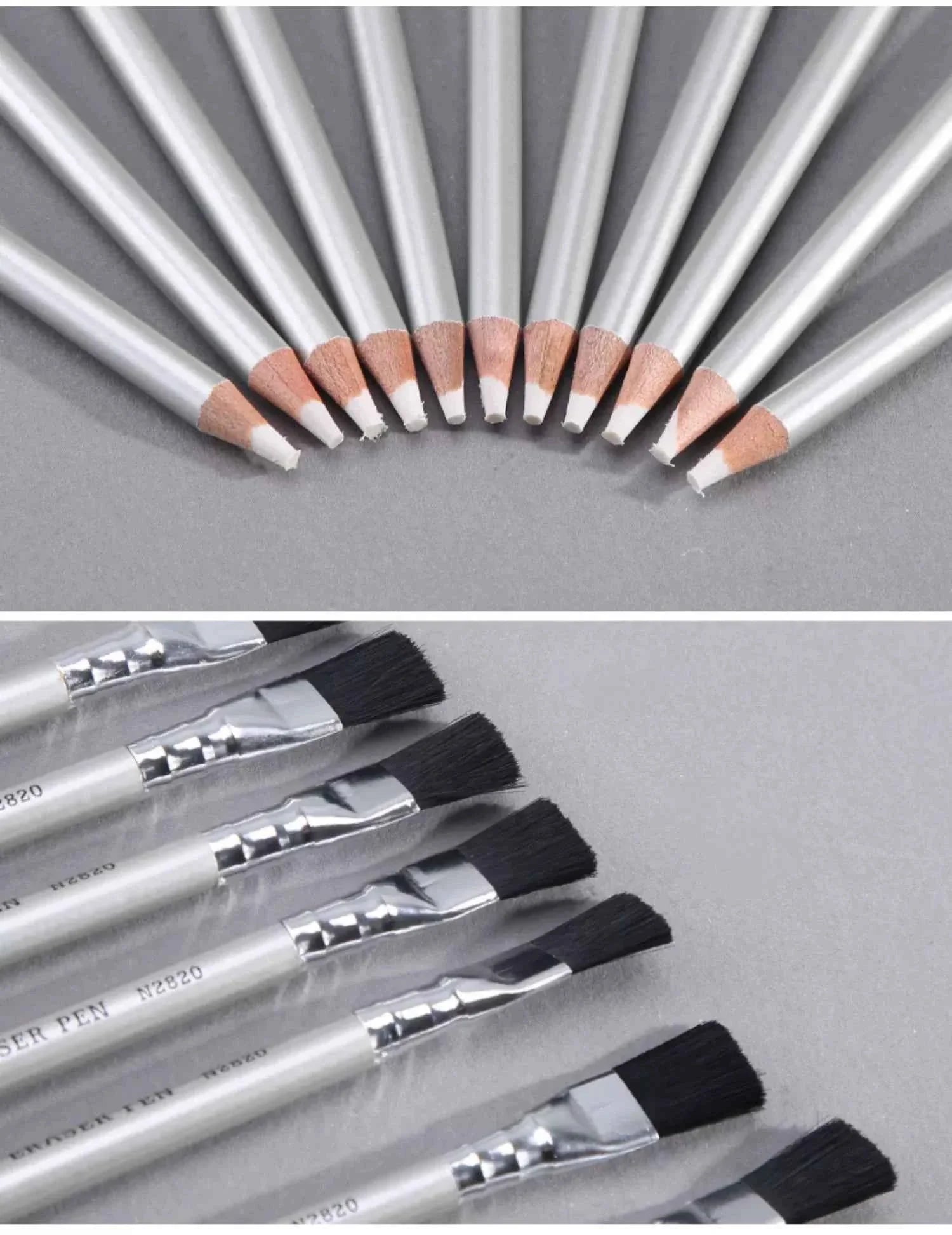 NYONI Detail Sketch Eraser Pencil with Brush 12 Pack