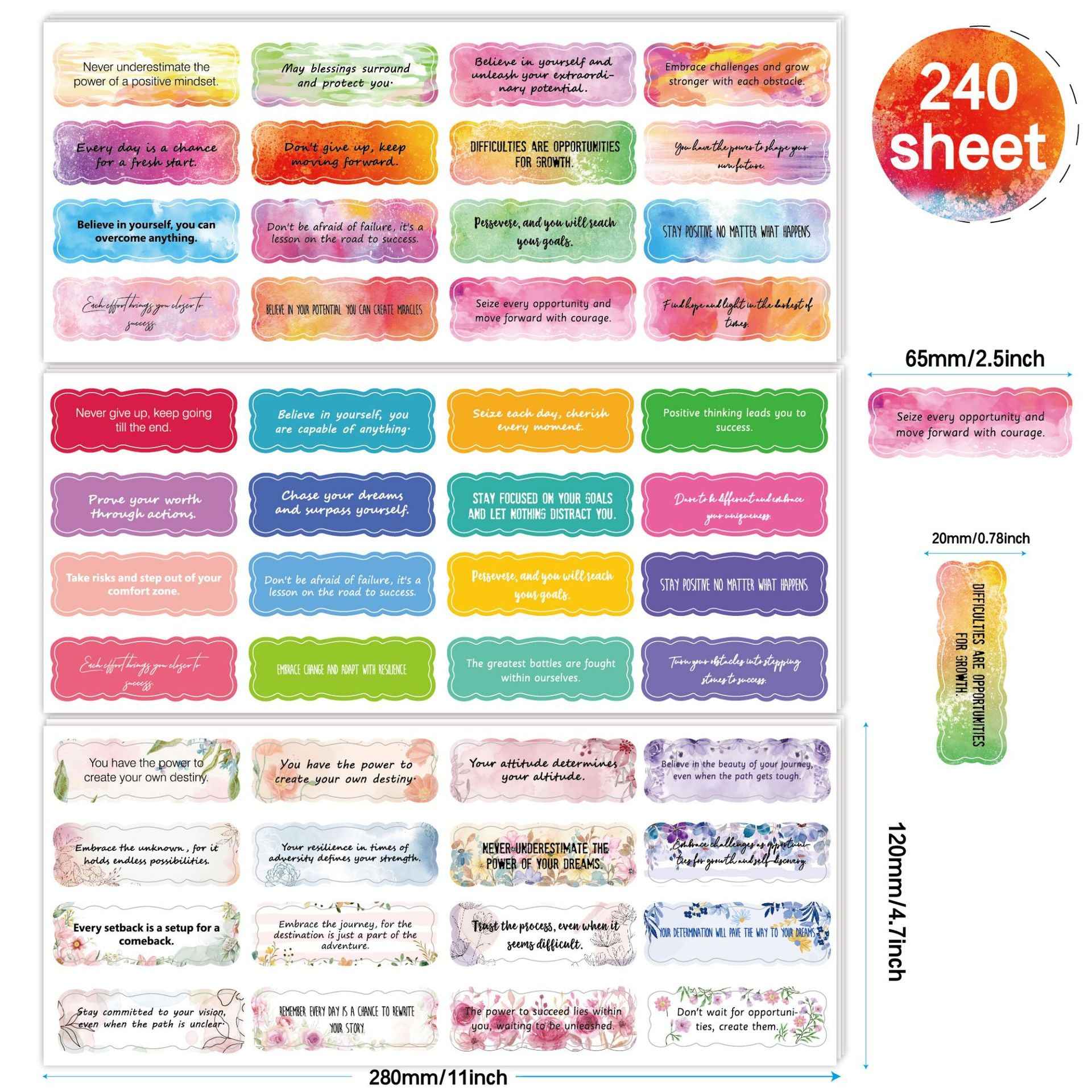 240 Sheets Motivational Inspirational Watercolor Stickers - TTpen