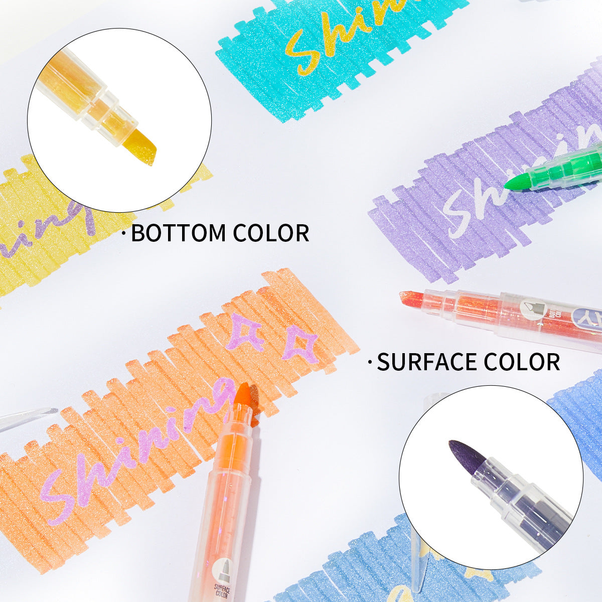 12/24 Colors Dual-Tip Glitter Overlay Highlighter Markers Set