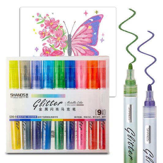 9 Colors Metallic Shimmer Markers Acrylic Paint Highlighters Pens 2.0MM
