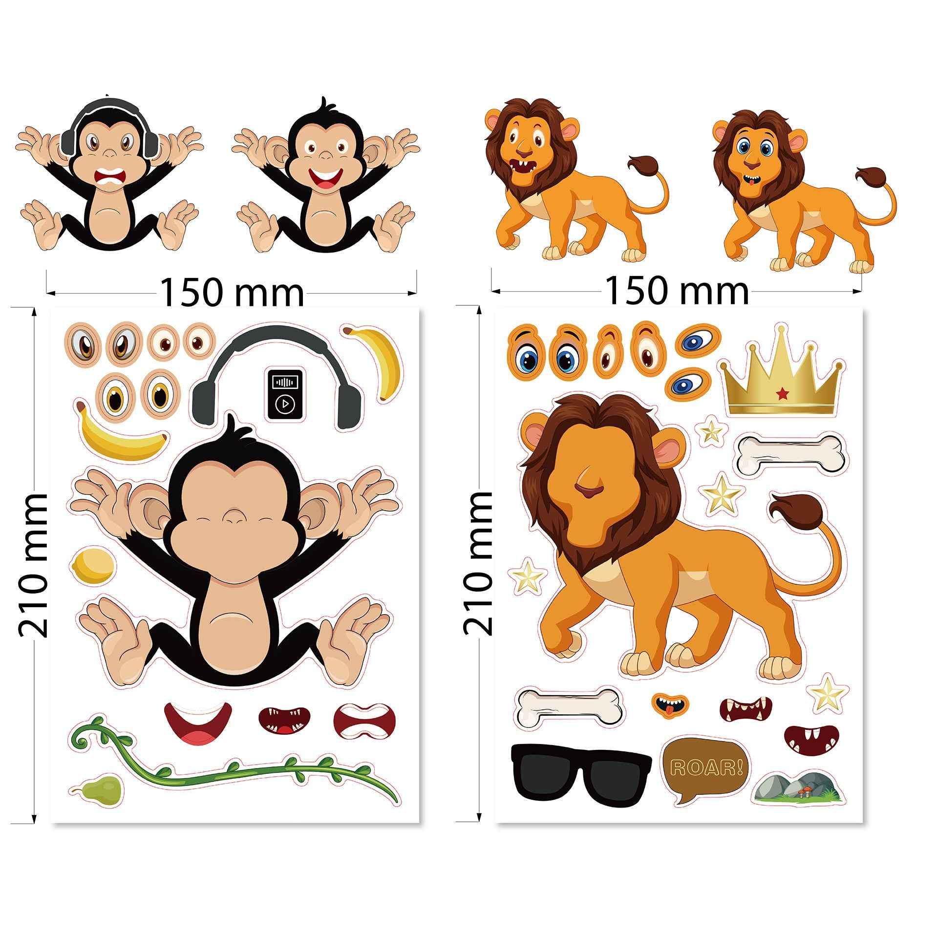 24 Sheets Panda Turtle Monkey Lion Tiger Elephant Make Your Own Stickers for Kids - TTpen