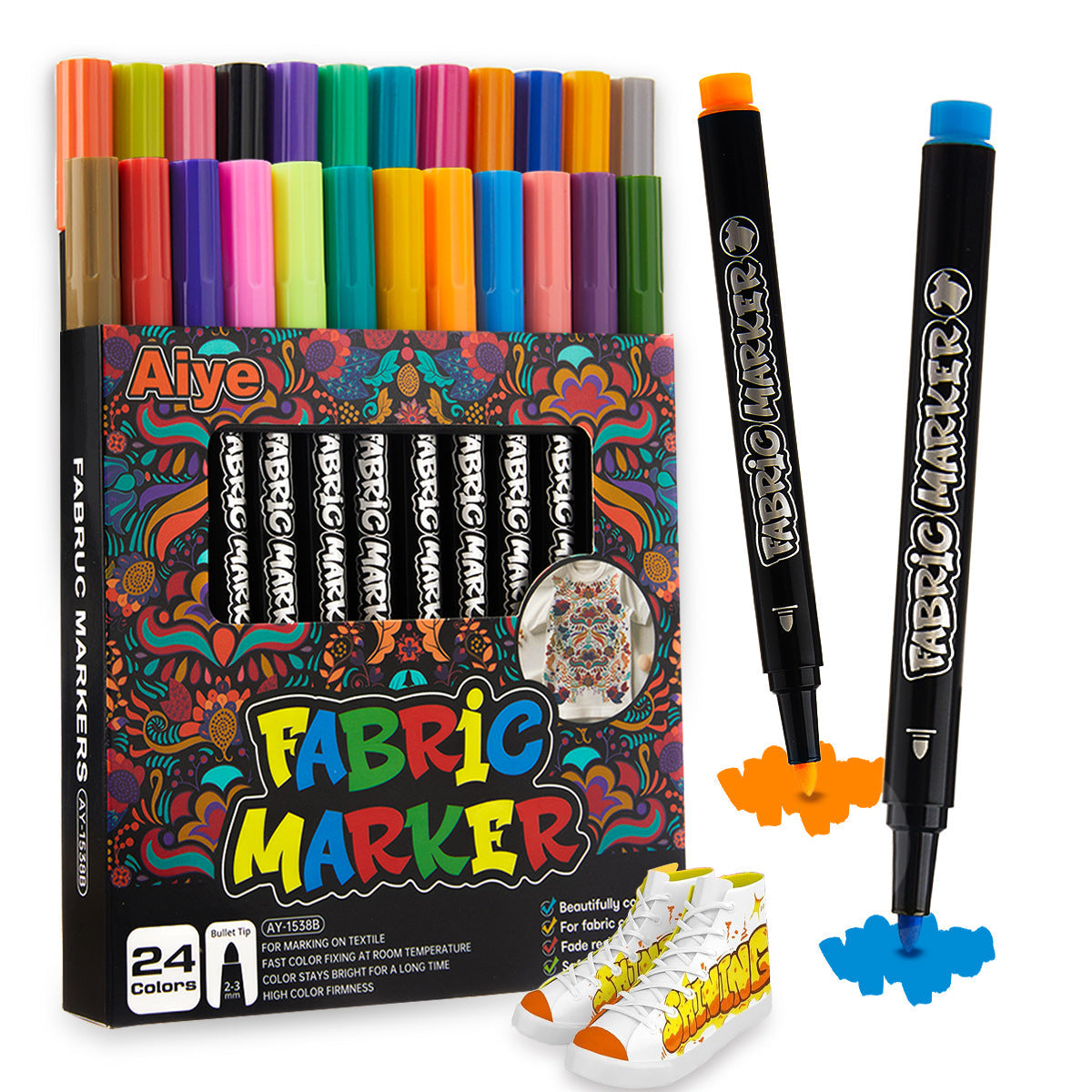 12/24 Fabric Marker Pens Set for Shoes T-Shirts & Bags