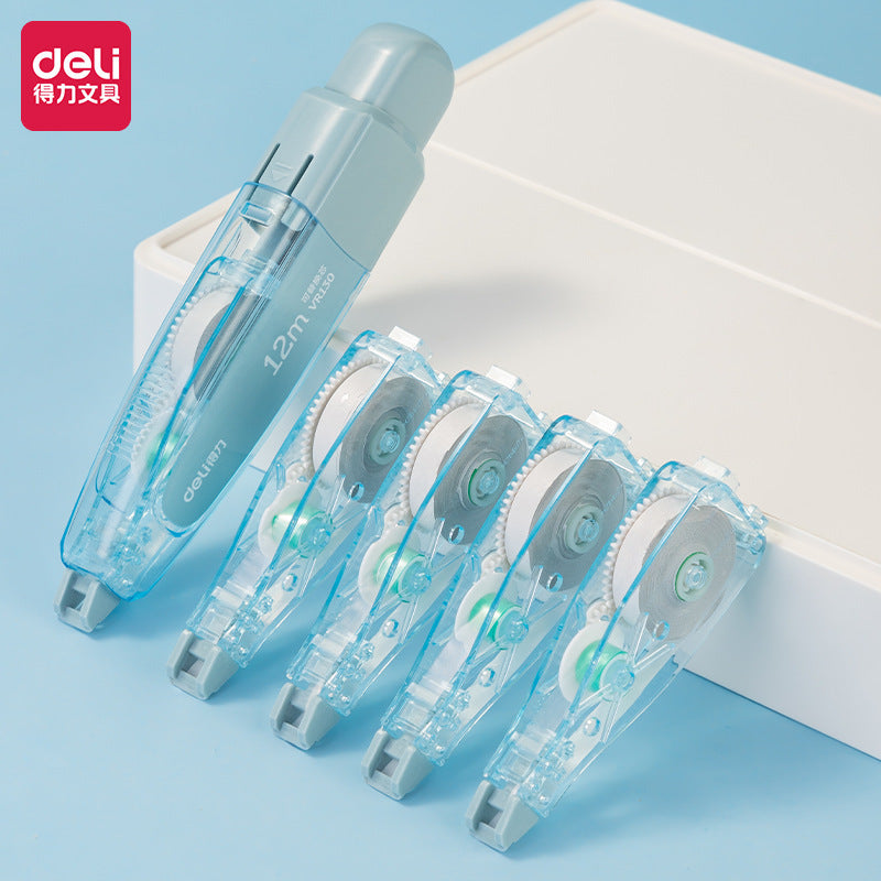 DELI Pen Style Retractable Correction Tape 12M with 4 Refills Blue