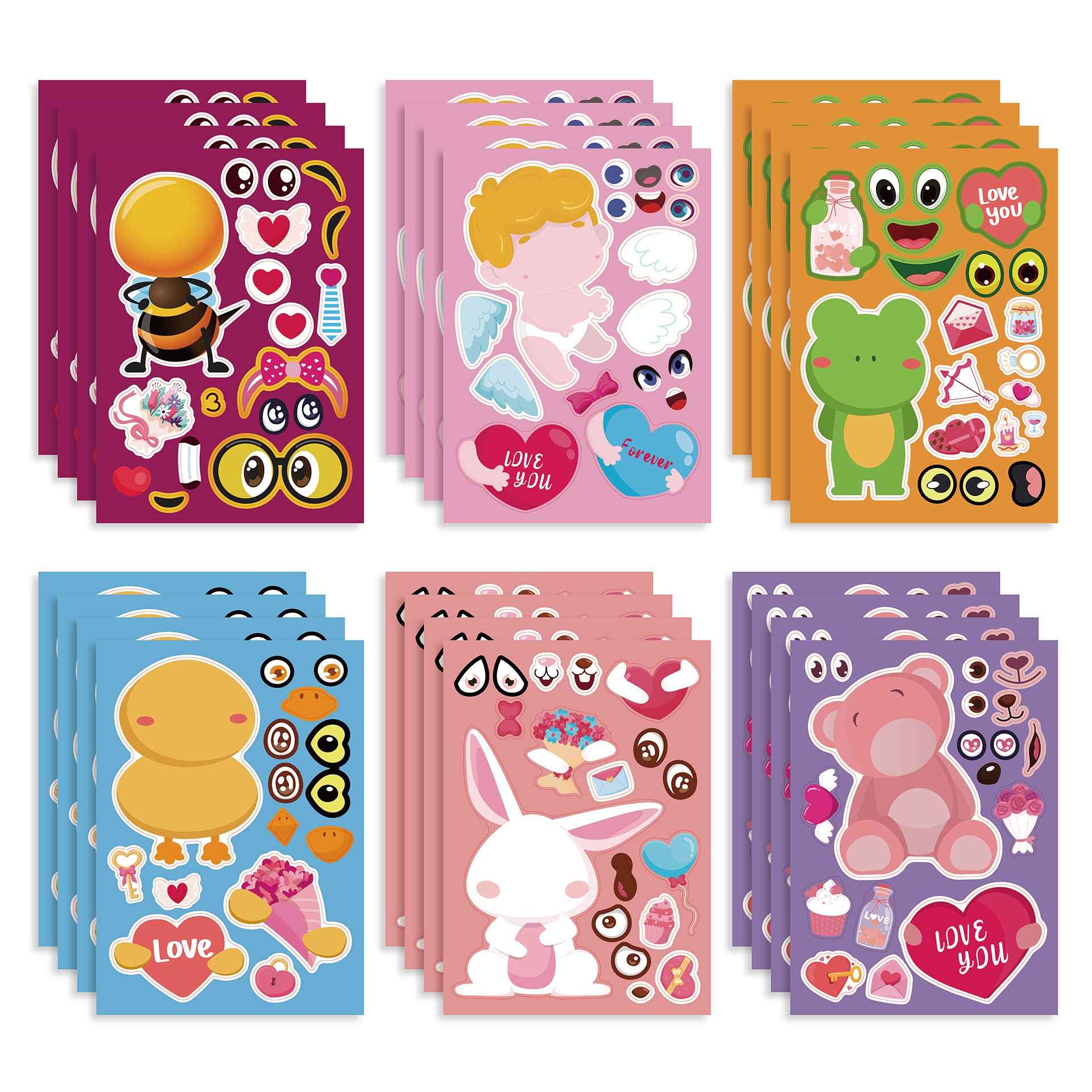 24 Sheets Valentine's Day Love You Animal Stickers for Kids - TTpen