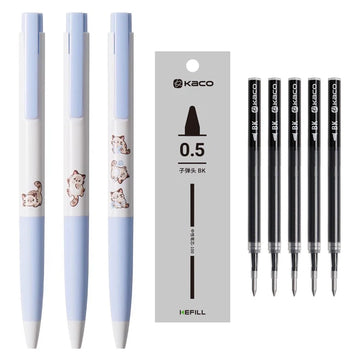 KACO K7 Cat Gel Pens 3 Pack with 5pcs Black Ink Refills
