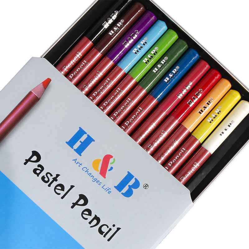 H&B Pastel Pencils, 4mm Core, Metal Tin, 12 Count - TTpen