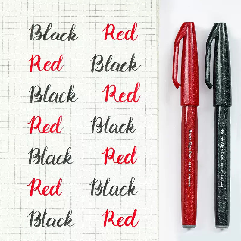 Pentel Fude Touch Sign Pen,Felt Pen Like Brush Stroke,2 Pack C