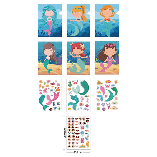 20 Sheets Mermaid Make a Face Stickers for Kids Girls DIY - TTpen