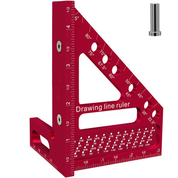 Carpenter Square Hole Scribing Drawing Line Ruler Woodworking Tool Red