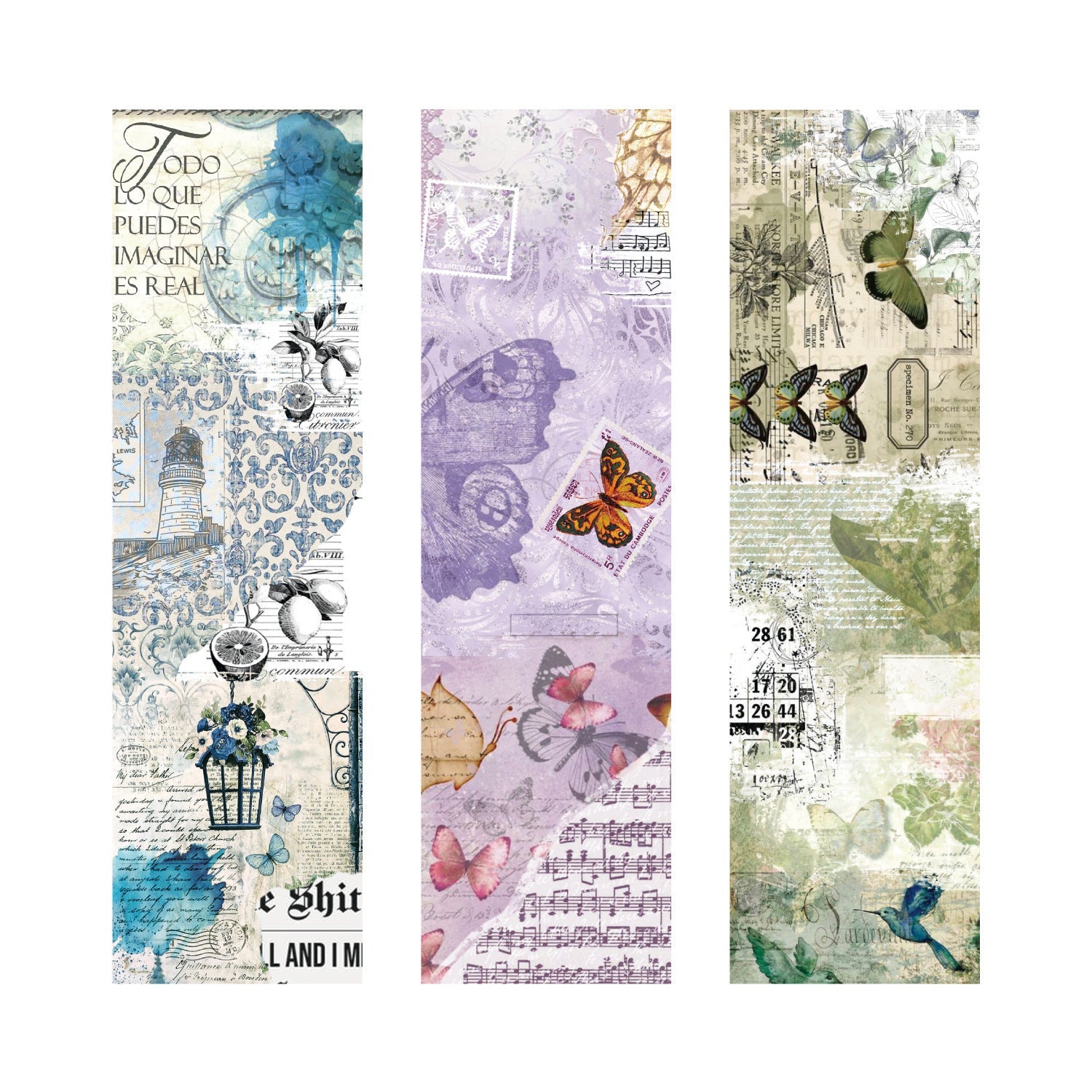 6 Vintage Rustic Letterpress Kraft Paper Tape 50mm x 2m