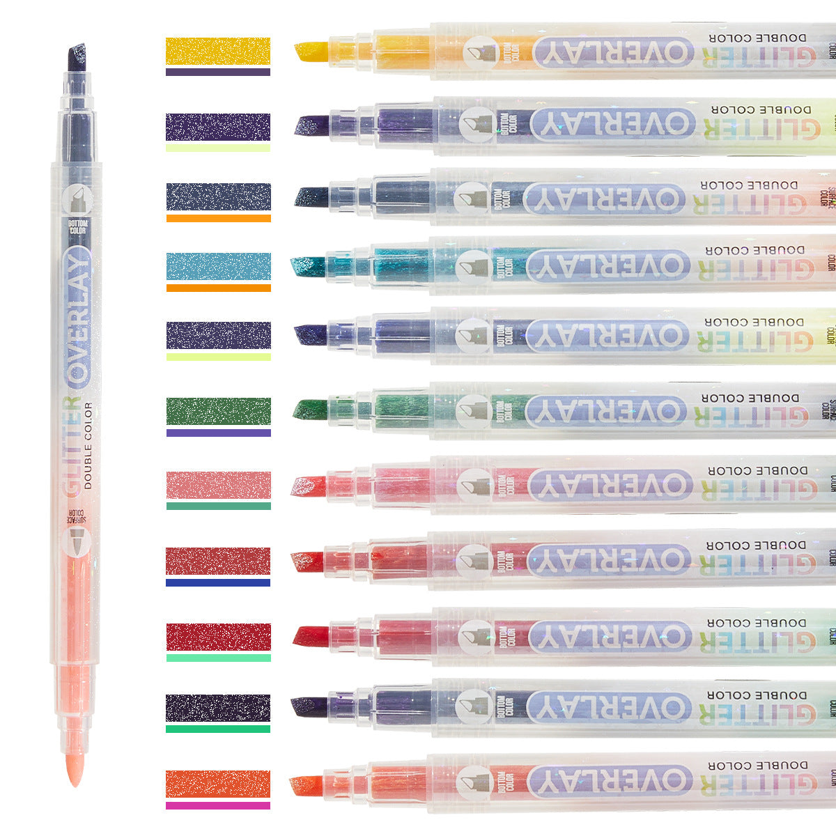 12/24 Colors Dual-Tip Glitter Overlay Highlighter Markers Set