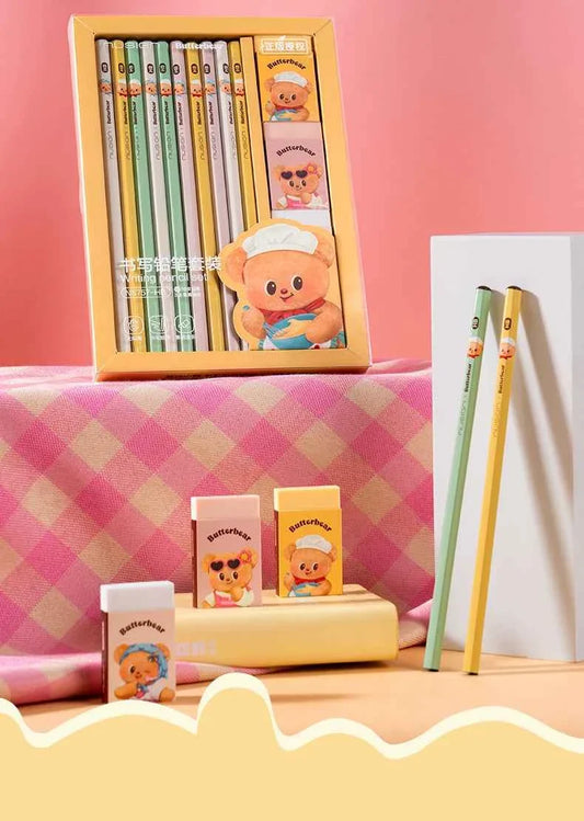 DELI Nusign NS757 Butterbear Collaboration Pencil & Eraser Set