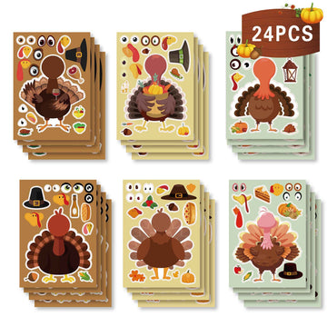 24 Sheets Thanksgiving Make A Turkey Stickers for Kids - TTpen