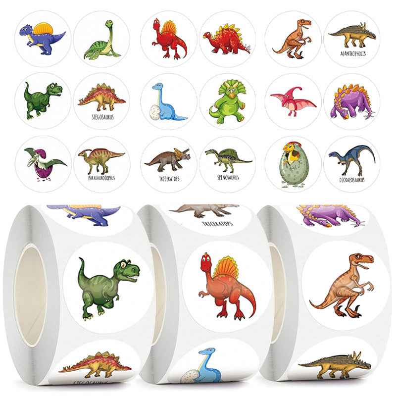 1500pcs Cartoon Dinosaur Stickers 3 Rolls,1 inch - TTpen