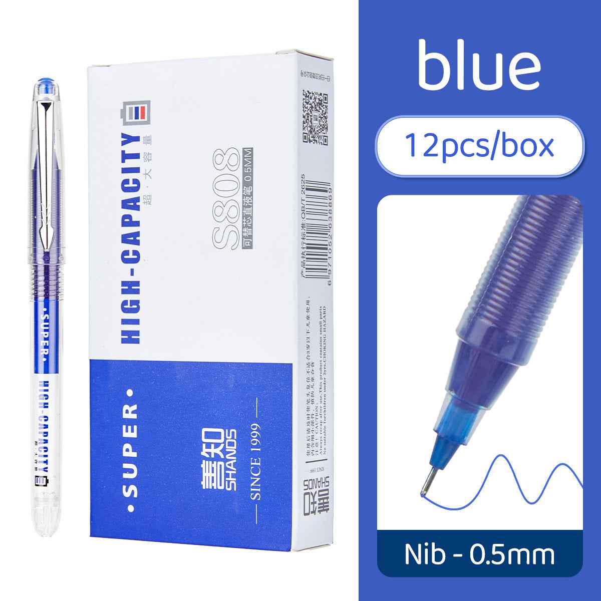 SHANDS Liquid Ink Rollerball Pens Black/Blue/Red 0.5mm Fine Needle Nib 12pcs
