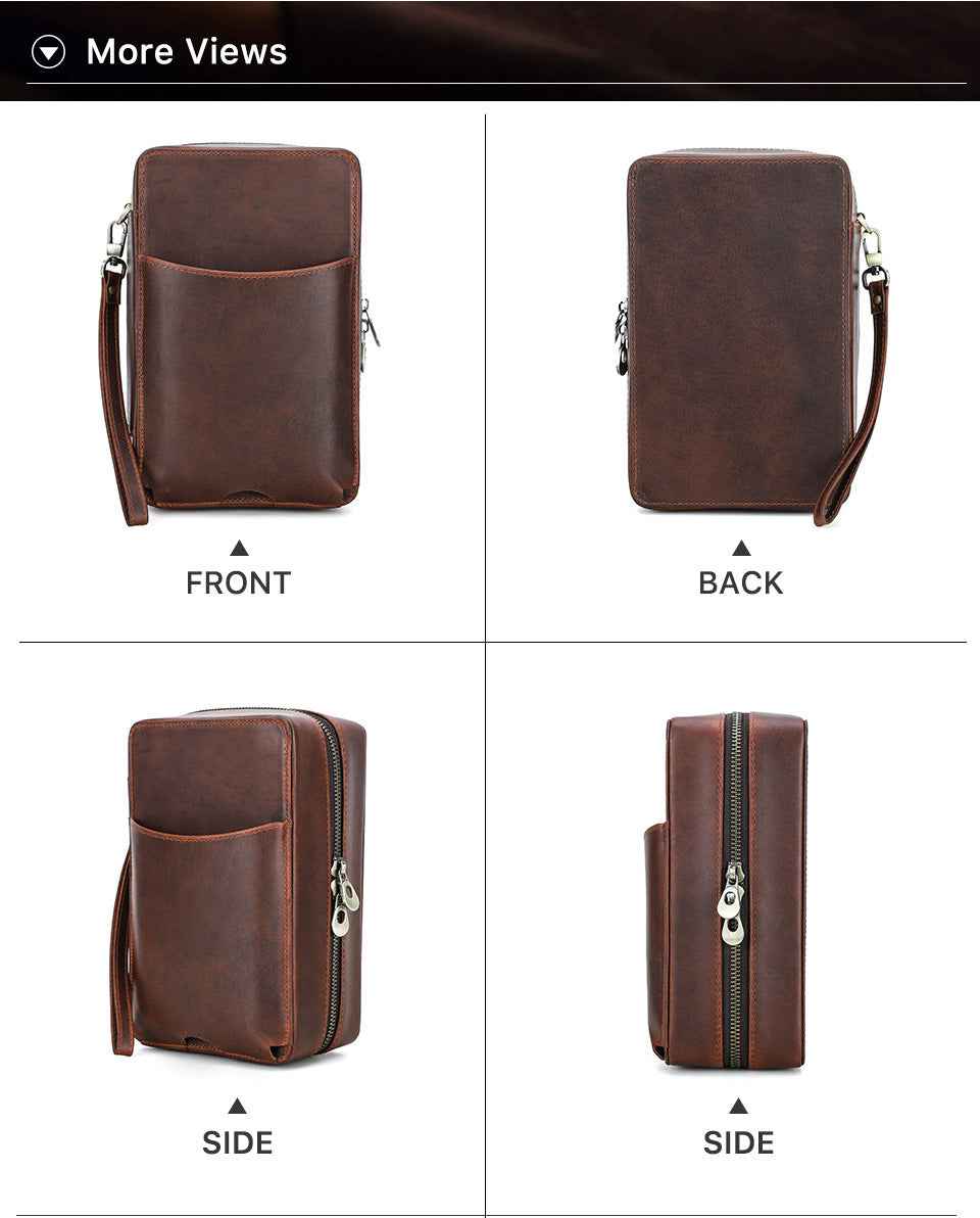 7-Stick Genuine Leather Portable Cigar Case with Hygrometer