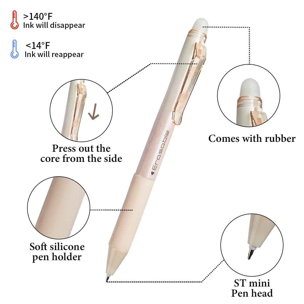 8-Pack Pastel Click Friction Erasable Pens Gel Pens 0.5mm