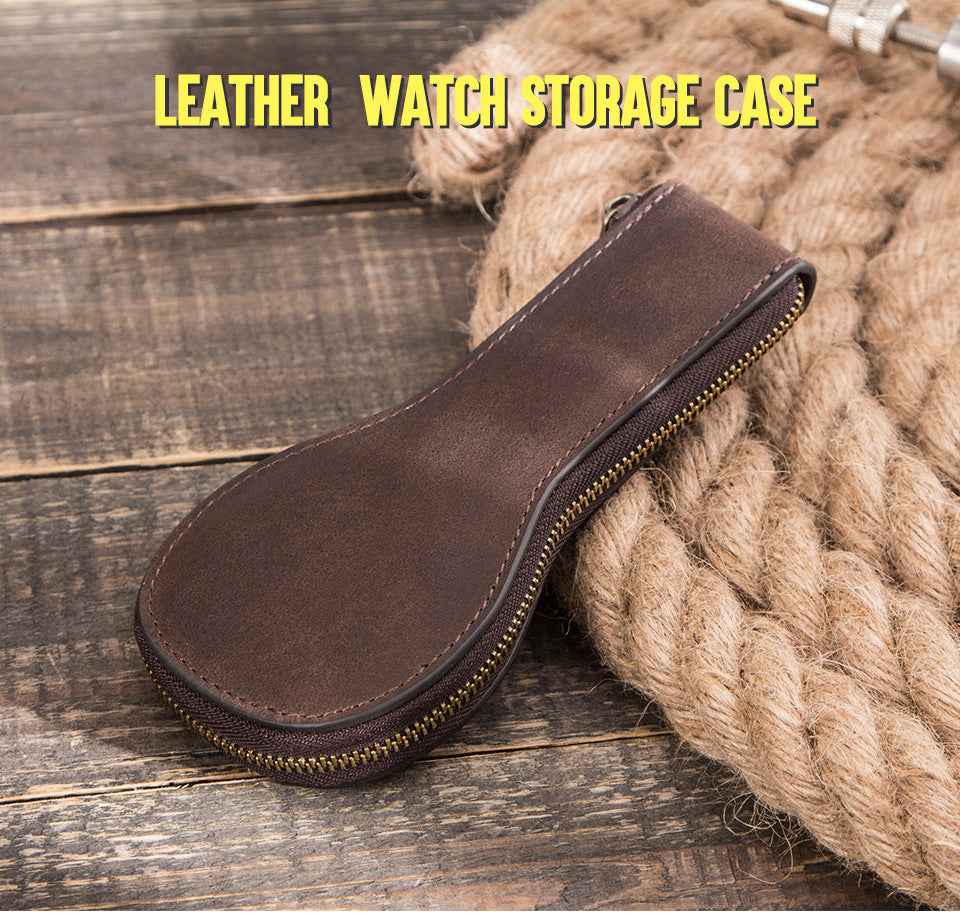 Crazy Horse Cow Genuine Leather Series Watch Storage Pouch Bag Case