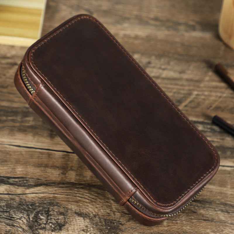 Crazy Horse Cowhide Leather Watch Travel Case