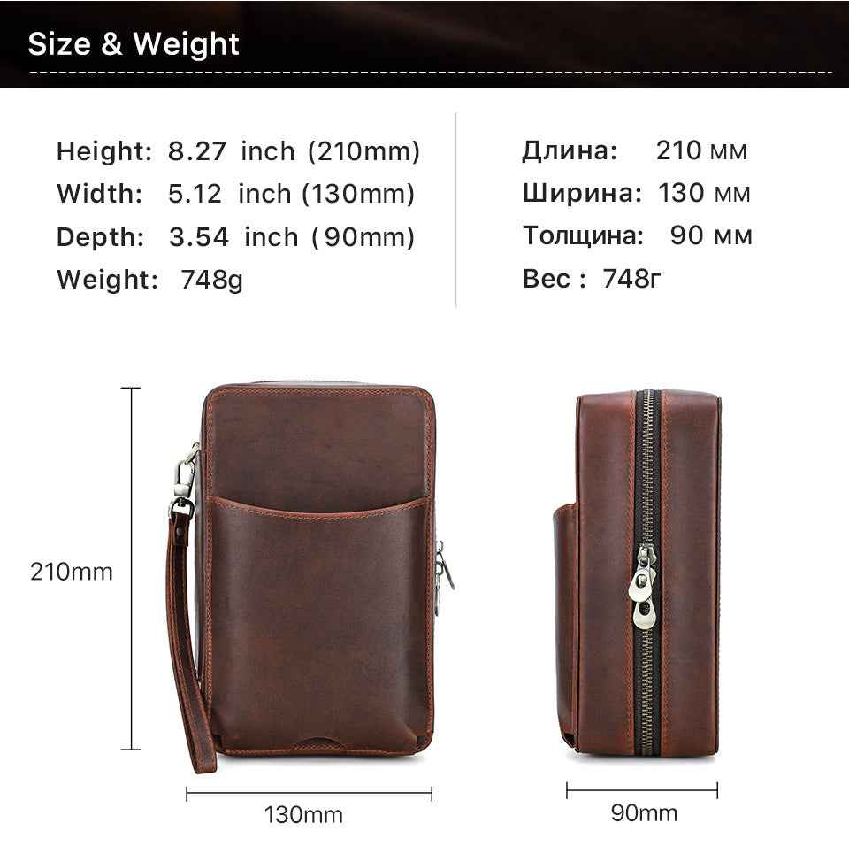 7-Stick Genuine Leather Portable Cigar Case with Hygrometer