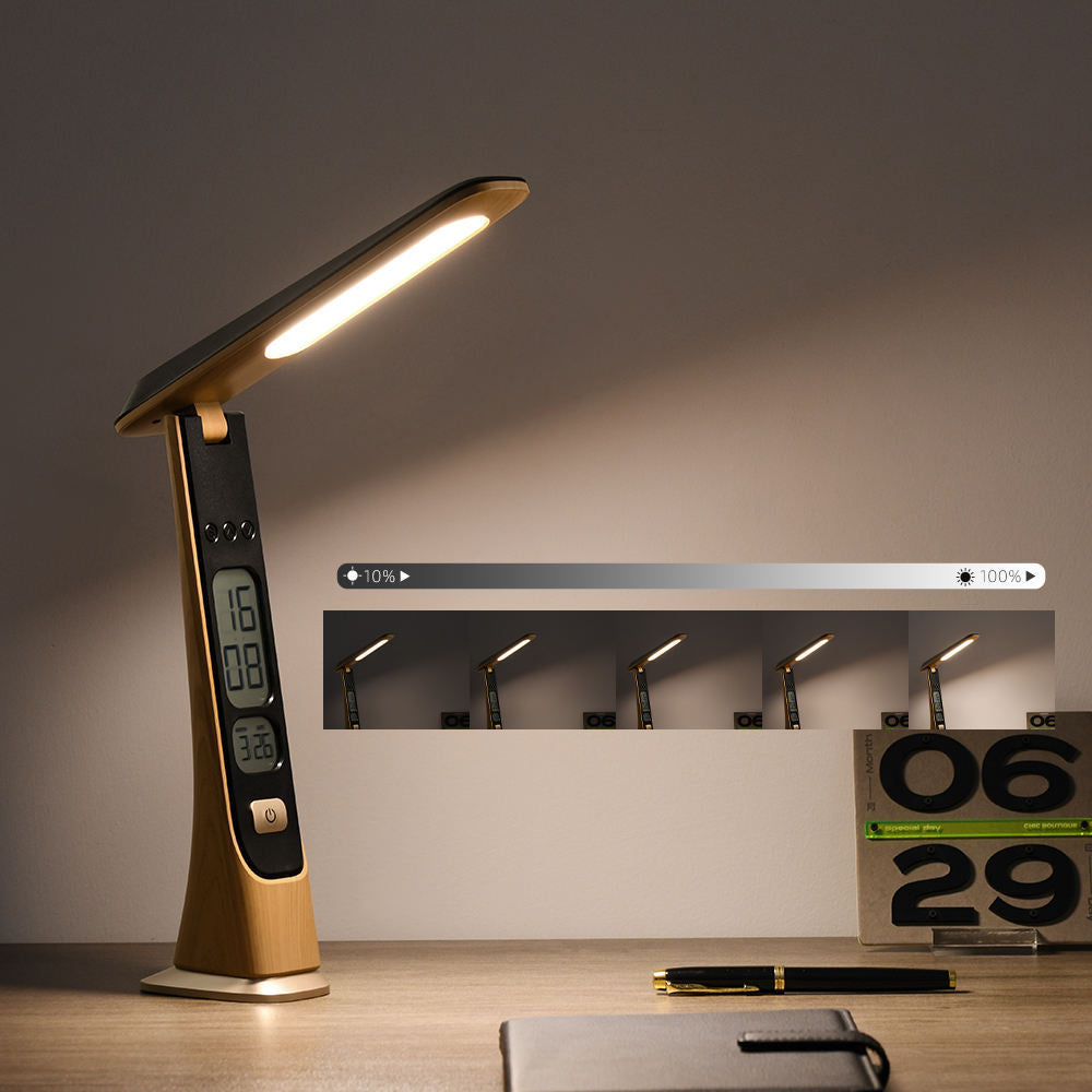 Foldable Portable Cordless Table Desk LED Lamp with Clock Calendar