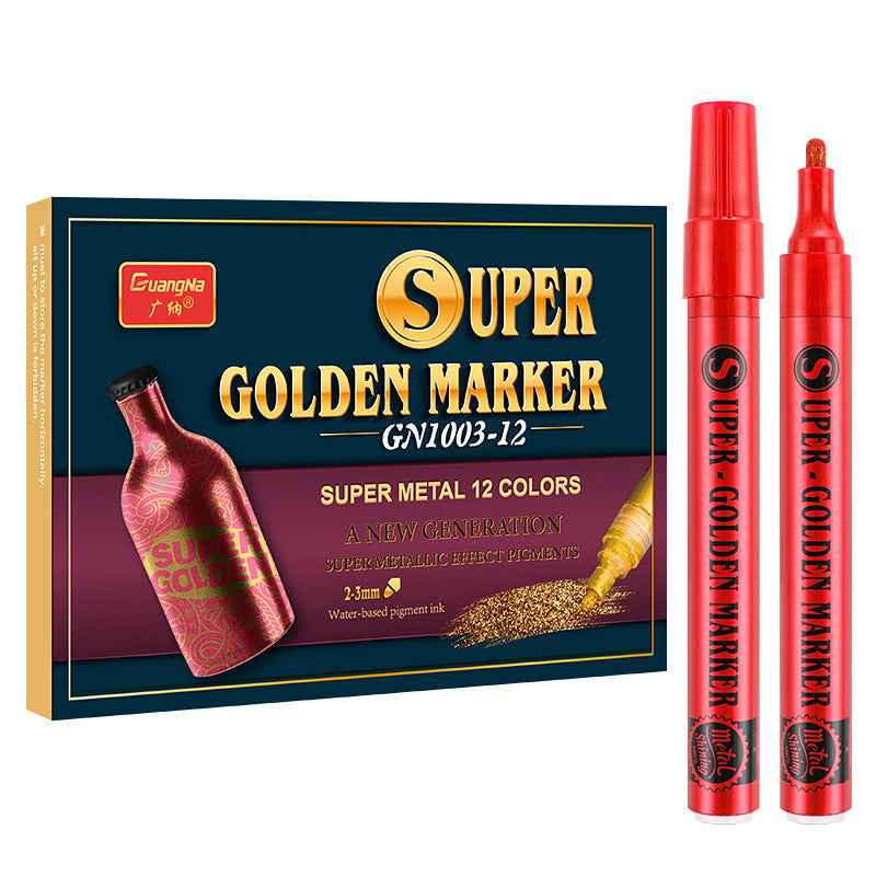 12 Colors Super Golden Metallic Marker Paint Pen Set 2-3mm Fiber Tip - TTpen