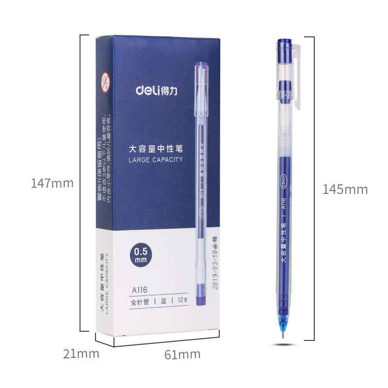 DELI A116 Large Capacity Gel Pen Needle Tip 0.5mm Fine Point 12 Pack - TTpen