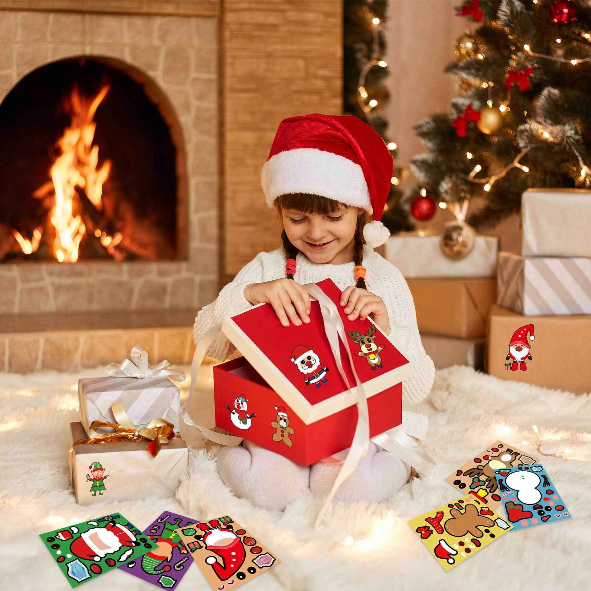 24 Sheets Christmas Make a Face Stickers for Kids Cards Crafts - TTpen