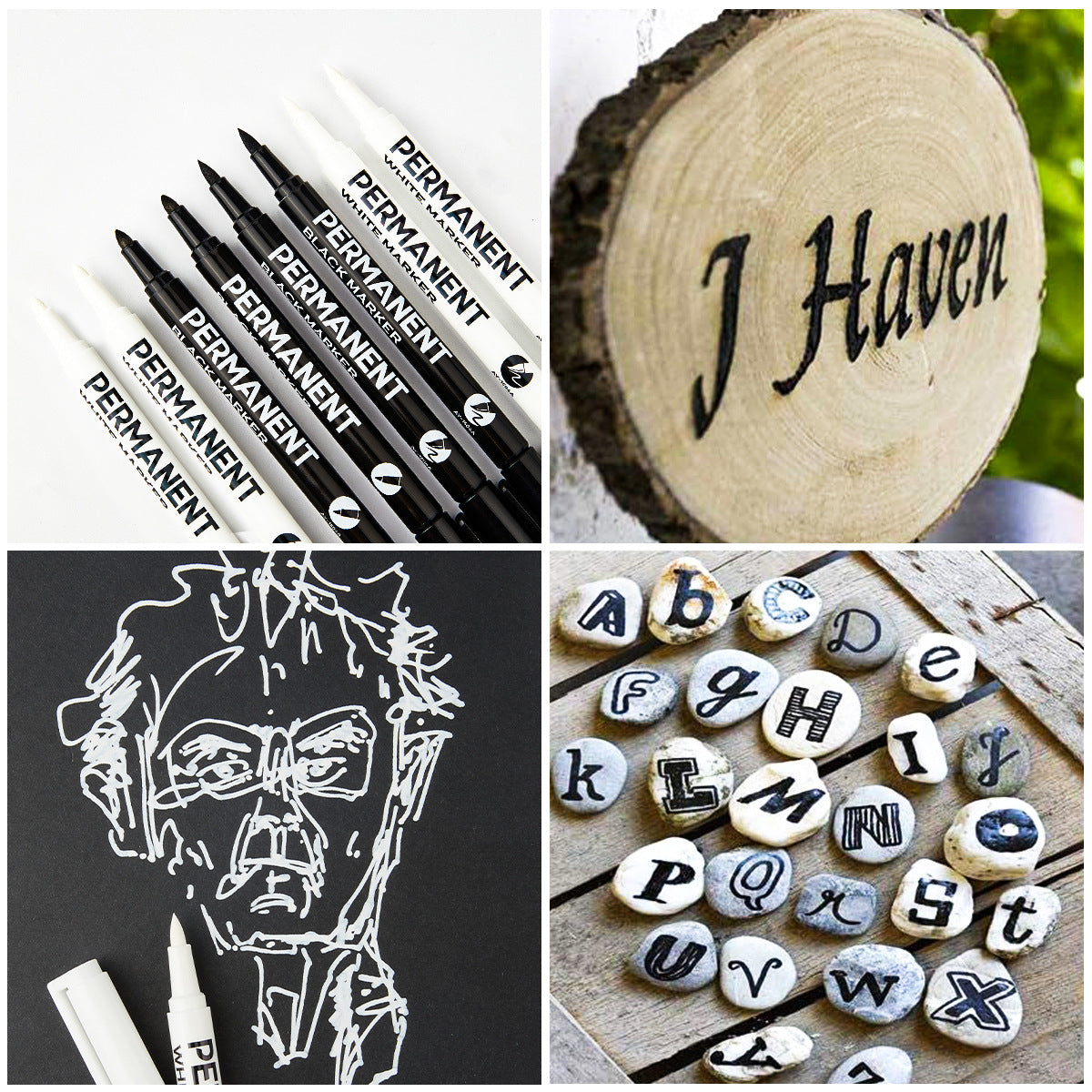 12pcs Industrial Oil-Based Permanet White Black Marker Pens