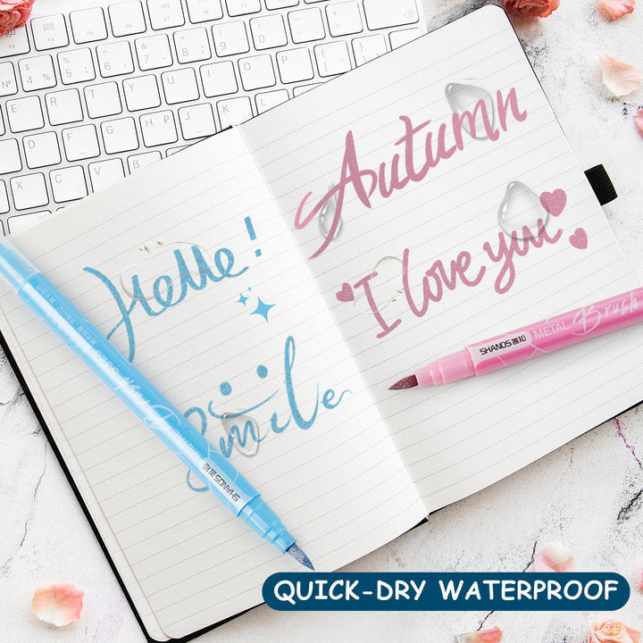 SHANDS 24 Colors Metallic Brush Pens Dual Tip Calligraphy Markers