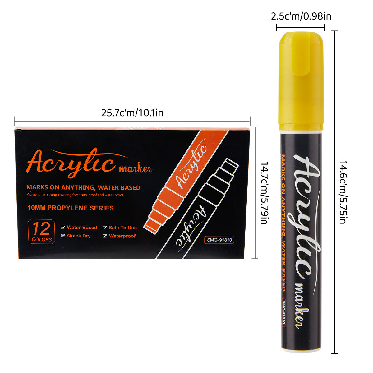 12 Colors Jumbo 10mm Broad Tip Acrylic Paint Markers