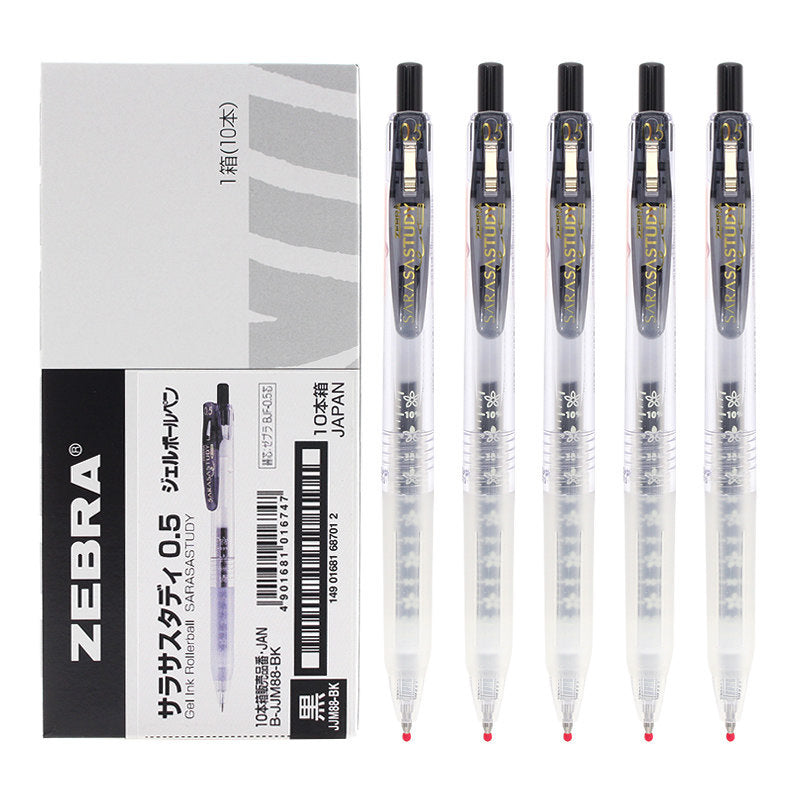 Zebra JJM88 Sarasa Study Gel Ballpoint Pen,0.5,Black,10 Pieces