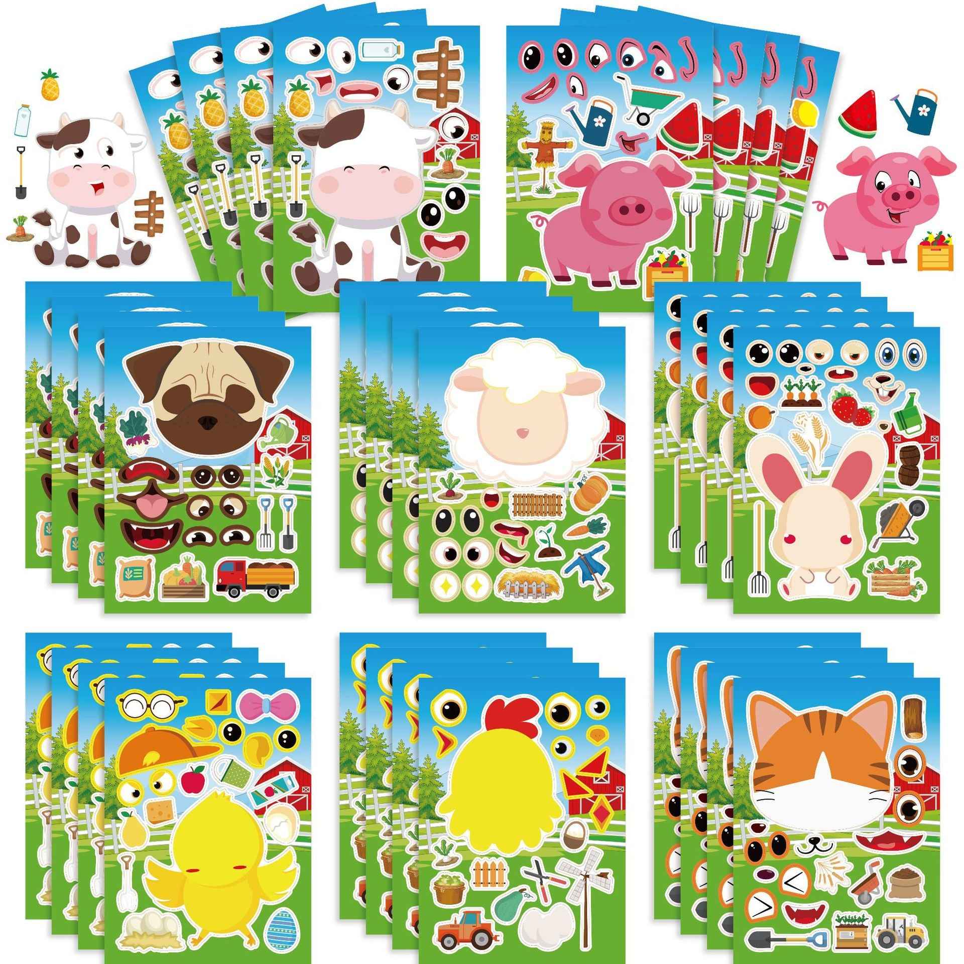 32 Sheets Farm Animals Make Your Own Stickers for Kids - TTpen