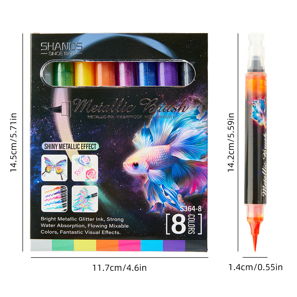 Flexible Brush Pens Metallic 8 Colors for Art Drawing Calligraphy