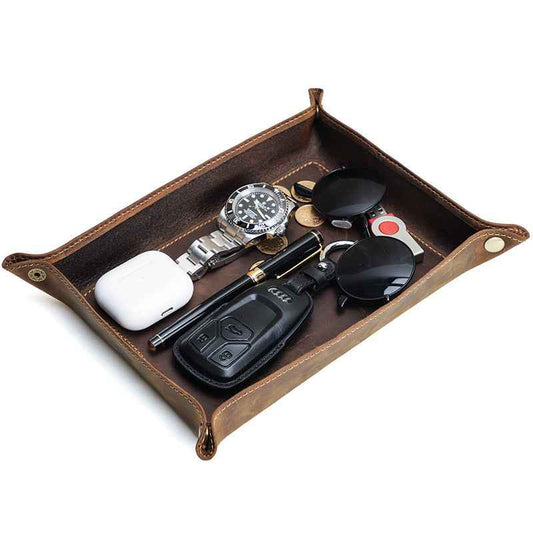 Large Genuine Leather Tray Organizer Desk Storage Box