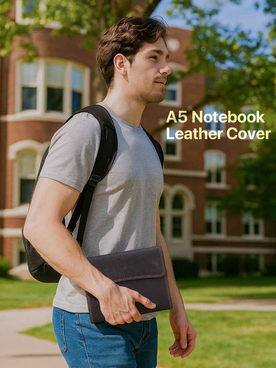 A5 Leather Journal Cover Notebook Protector with Pocket