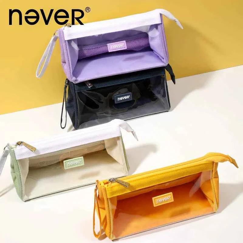Never Large Capacity Canvas Transparent Candy Color Pencil Case
