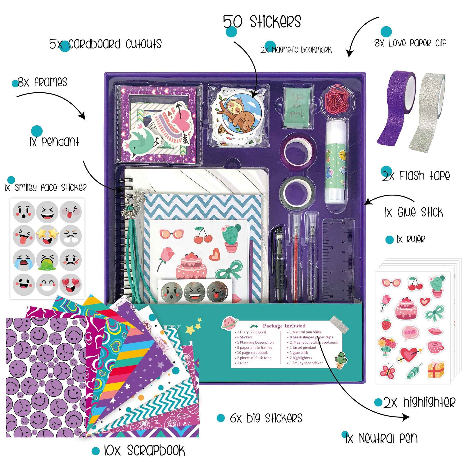 DIY Journal Kit for Girls 8-12 Purple Scrapbook Diary Supplies Set - TTpen
