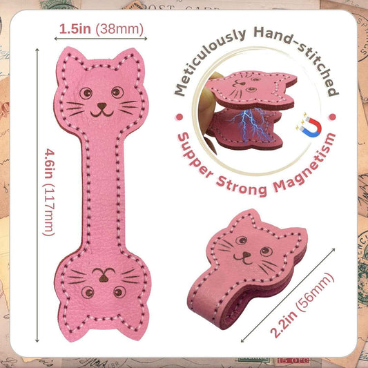 4Pcs Cute Cate Leather Magnetic Bookmarks