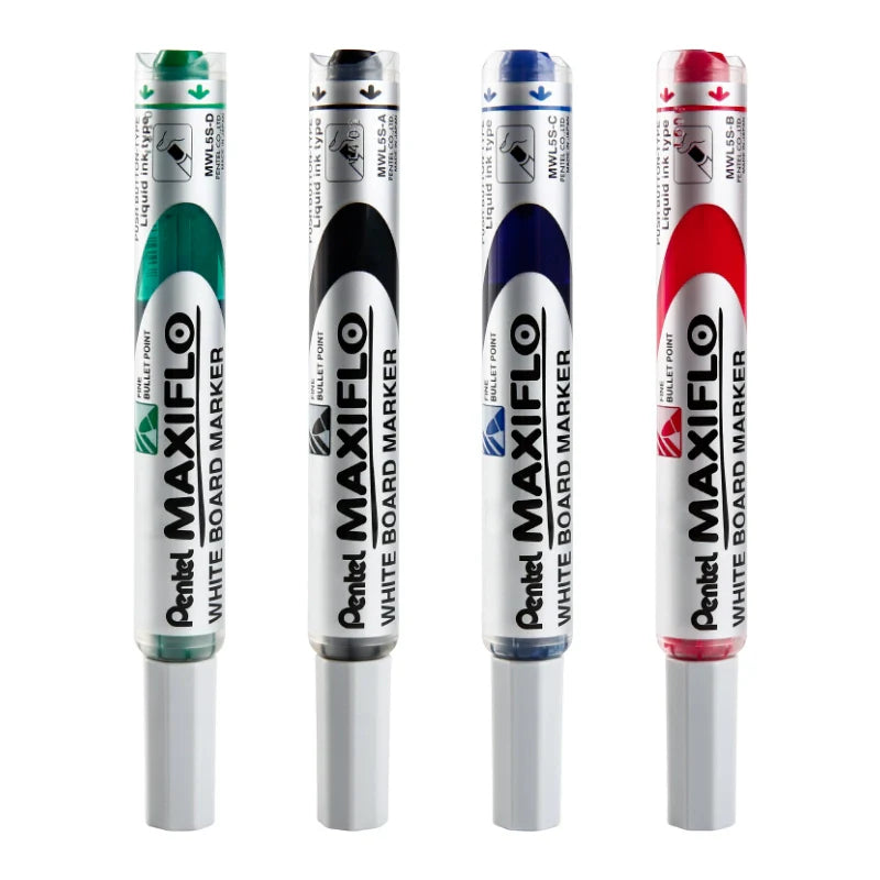 Pentel Maxiflo Whiteboard Marker Pen 4.0MM Bullet Tip MWL5S 4 Pack