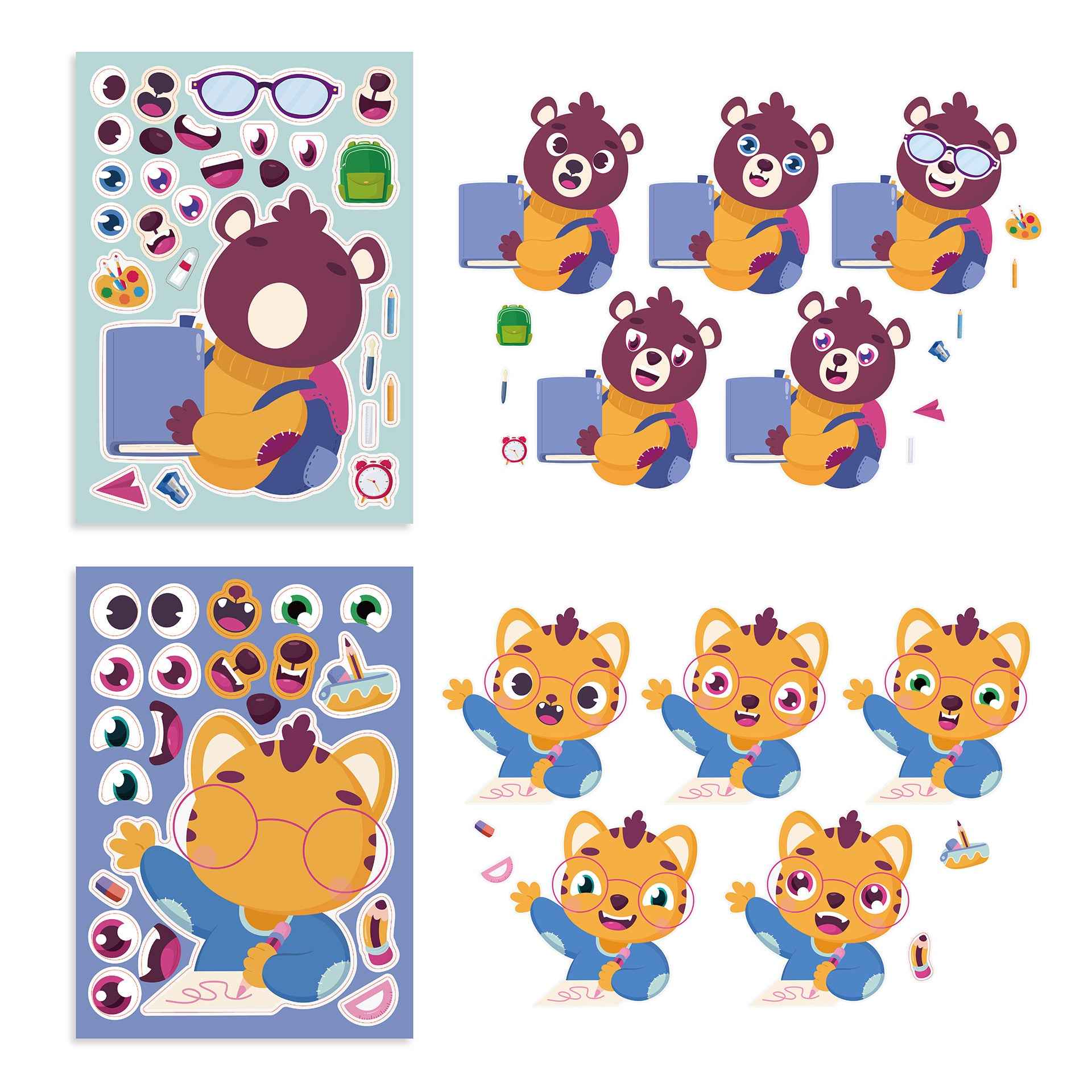 24 Sheets Cartoon Back to School Make Your Own Stickers for Kids - TTpen