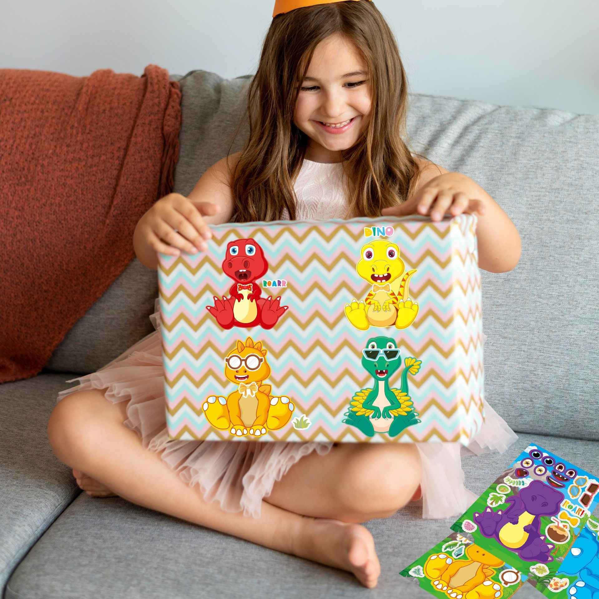 32 Sheets Cartoon Dinosaur Theme Make Your Own Stickers for Kids - TTpen