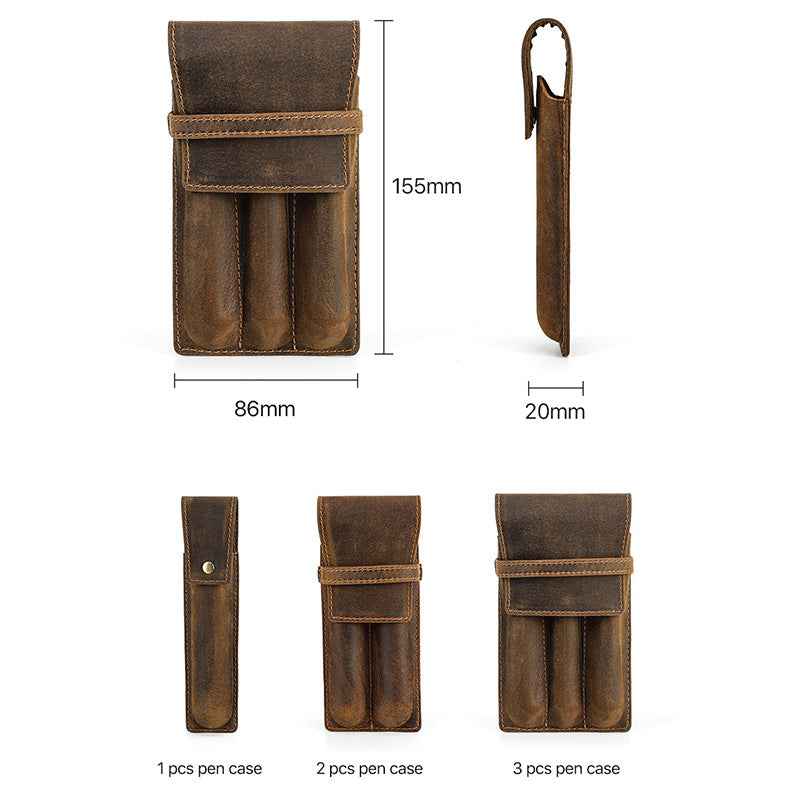 Genuine Leather 1/2/3 Slots Fountain Pen Holder Case