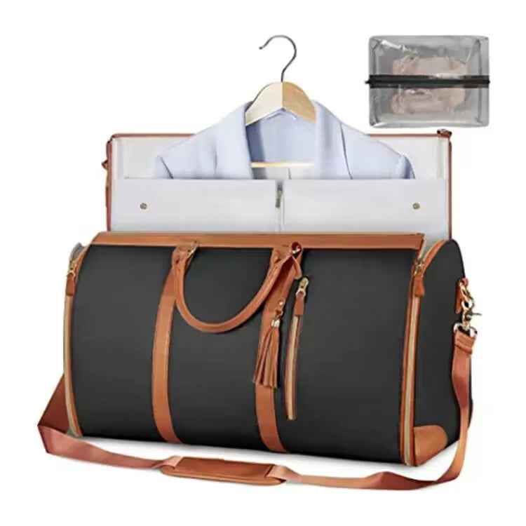 Large PU Leather Foldable Garment Duffle Travel Bag with Shoe Pouch