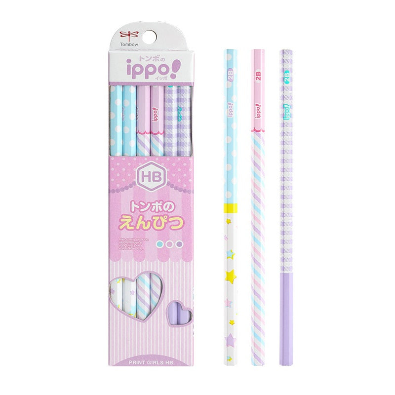 Tombow ippo! Kakikata Wood Pencil 2B HB,Print Girls,12 Pack HB