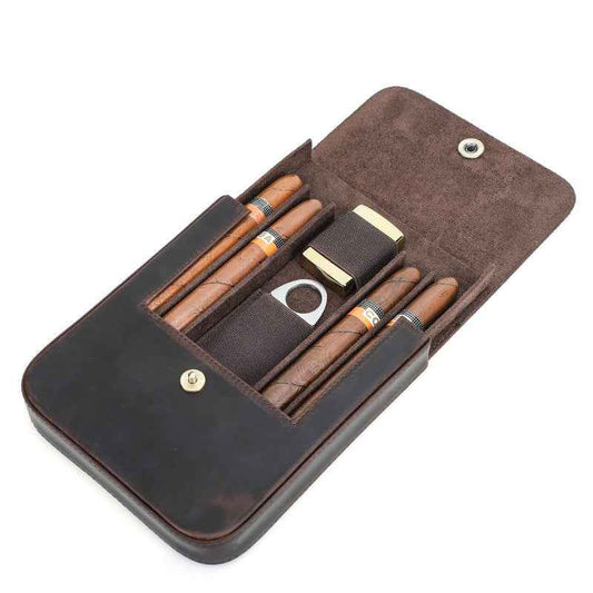 Vintage Leather 4-Cigar Case Magnetic Closure