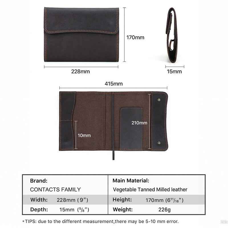 A5 Leather Journal Cover Notebook Protector with Pocket